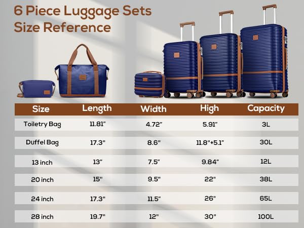 Image of Joyway Luggage Set 3 Piece Suitcase Sets with Spinner Wheel,Hardside Expandable Travel Laggage with TSA Lock (13 /20 /24 /28 Navy brown