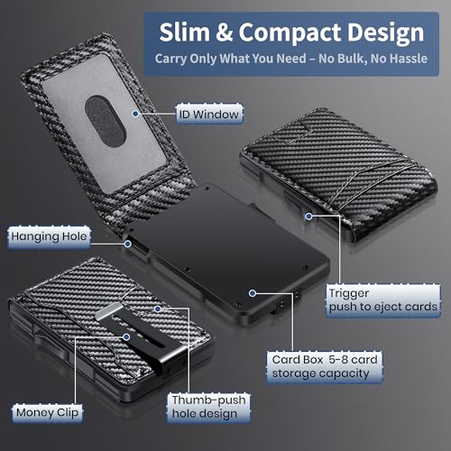 Minimalist Wallet for Men - Slim RFID Blocking Wallets Water-Proof Leather & Bifold Wallet with Money Clip | Holds 12+ Cards & ID Window | Premium Gift for Him (Gift Box Included) (Carbon Fiber)4