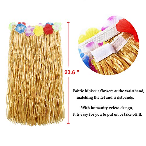PHOGARY 8 Pack Hula Skirt Costume Kit for Hawaii Luau Party - Dancing Hula with Flower Bikini Top, Hawaiian Lei4