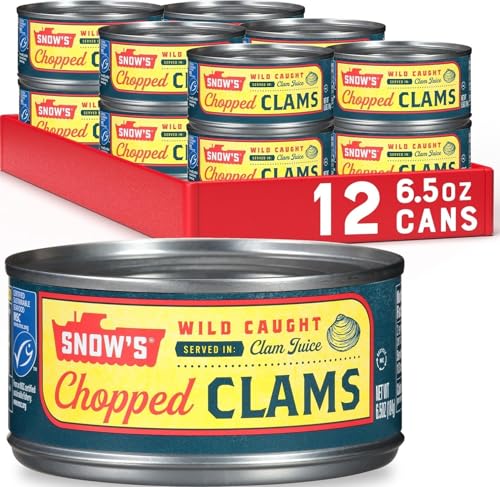 Image of Snow's Wild Caught Chopped Clams Canned, 6.5 oz Can (Pack of 12) - 5g Protein Per Serving - Keto Friendly, 99% Fat Free