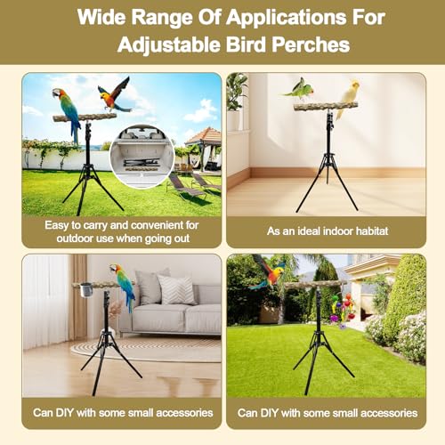 Image of 16-63 Inch Height Adjustable Bird Perch Pepper Wood Bird Training Perch Stand Parakeet Perches Indoor and Outdoor Parrot Stands for Small to Medium Bird