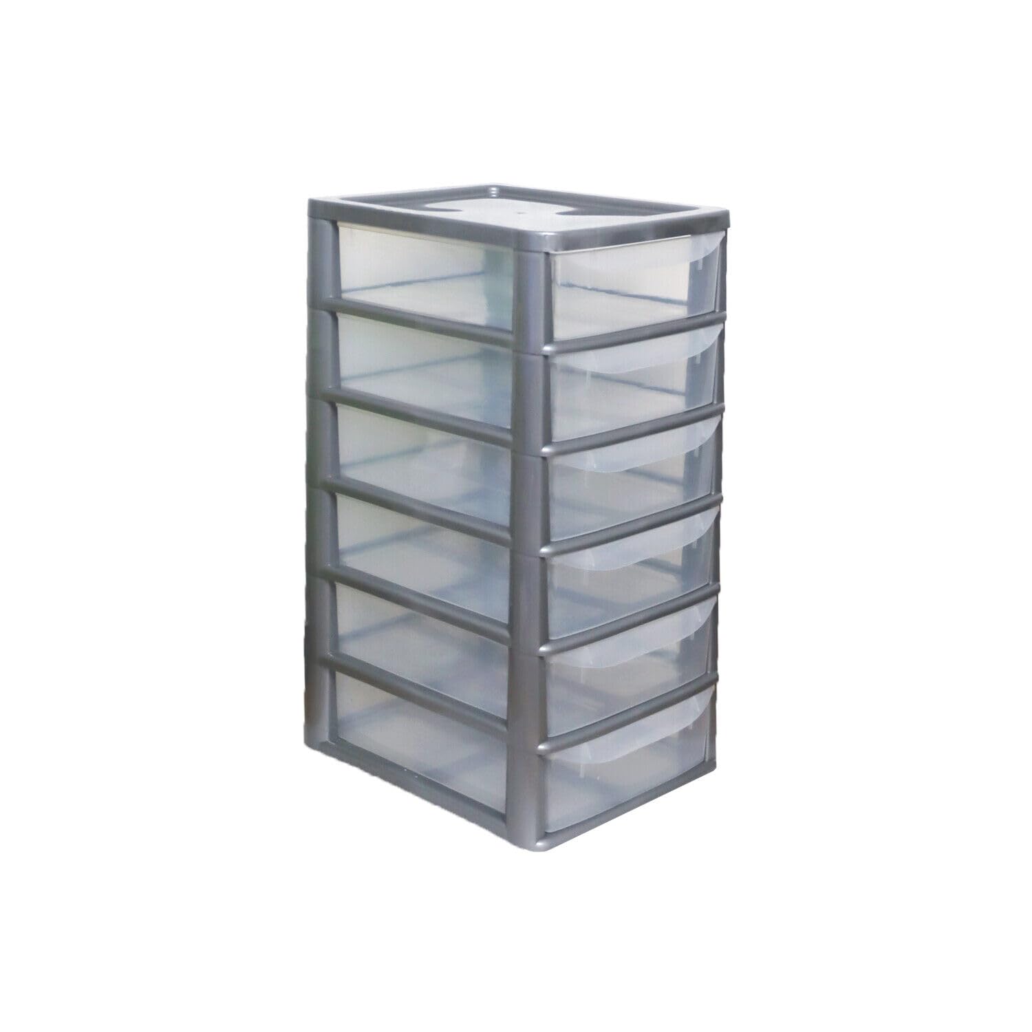 6 Drawers Storage Unit, A4 Plastic Storage Drawers, Desktop Table top Organiser Storage Tower Unit for Home, School, Office, Bedroom & Living Room Sliver Height 57cm, Width 28cm, Depth 35cm