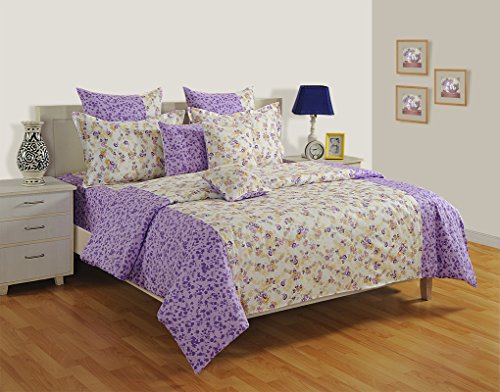 Image of Swayam Pure Cotton Single Bedsheet with 1 Pillow Covers | Size 60 x 90 inch | 160 TC | Floral Design | Soft Breathable Bed Sheet | Comfortable & Durable for Bedroom - Cream & Purple