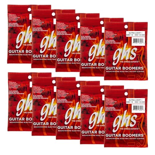 Image of GHS Strings, GB8 1 /2 Boomers, Nickel Plated Steel Electric Guitar Strings, Legendary Strength, Consistent Intonation, Long Lasting Brightness, Tone & Sustain. 6-String Guitar 8.5-40 ULT+ Gauge 10 Pack