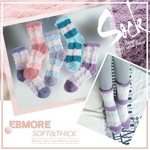 Image of EBMORE Womens Fuzzy Socks Fleece Fluffy Cabin Plush Warm Sleep Soft Cozy Winter Adult Socks