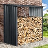 Zjjseloru Outdoor Firewood Rack, 3ft x 7ft Garden Log Storage Shed, Firewood Rack Holder Outdoor in Galvanized Steel with Sloped Roof for Pellet,or Lumber Storage,Black