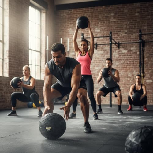 Image of DE JURE FITNESS Premium Slam Ball 7 inch Diameter - 8 KG Weighted Medicine Ball - No Bounce - Textured Grip - Strength Training, Crossfit, Power & Core Workout Ball for Home Gym - 8 KG