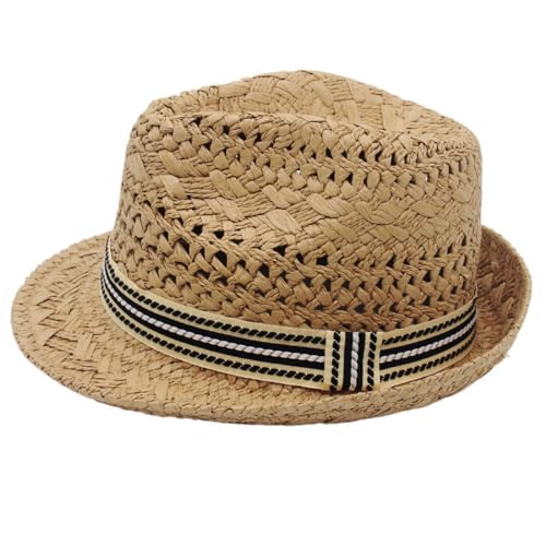 Kids Straw Fedora Sun Hat Short Brim Panama Jazz Hat Roll Up Trilby Bowler Cap for Small Boys Girls4