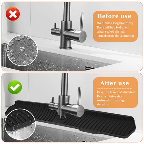 Image of 30 Inch Sink Splash Guard,Longer Silicone Sink Mat for Kitchen Bathroom,Kitchen Faucet,Silicone Sink Faucet Mat Splash Guard, Drip Protector Splash Countertop (Black)
