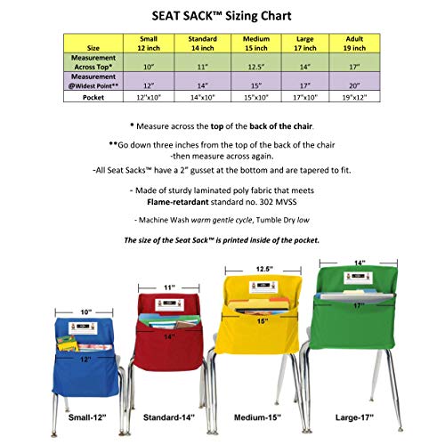 Image of Seat Sack Student Chair Storage Pocket - 15 inch, Single Pocket, Classroom Chair Organizer for Student Desks, Durable Over-the-Chair Storage, Blue, 1-Pack