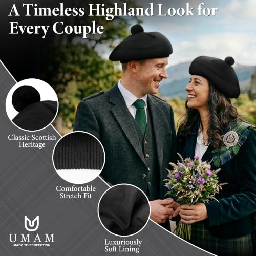 Image of Scottish Tam O' Shanter Hat Tartan Bonnet Pom Pom Wool Flat Cap One Size