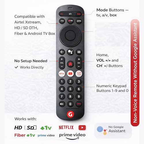 Image of Remote Control Compatible for Airtel Xstream Set Top Box HD & SD Digital TV with Non Voice Function with Netflix, YouTube & Prime Video, Remote Control Made for Airtel Digital TV