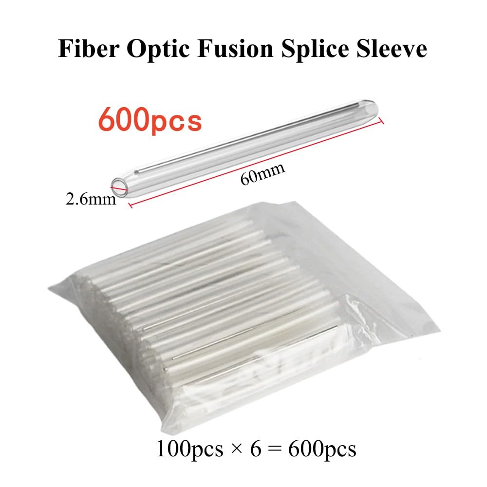QUNNIE 600pcs Fiber Optic Splice Fusion Sleeves, Fiber Heat Shrink Splice Protector, Fusion Splice Protection Sleeve, 304 Stainless Steel Clear PE Heat Shrinkable Tube, 2.6mm diam, 60mm Length
