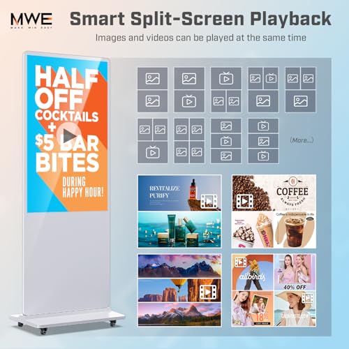 Image of MWE 32 Inch Digital Signage Diplay Touchscreen Kiosk LCD Screen Indoor Floor Standing Advertising Display Poster Interactive Display Android System with Auto Media Player-White