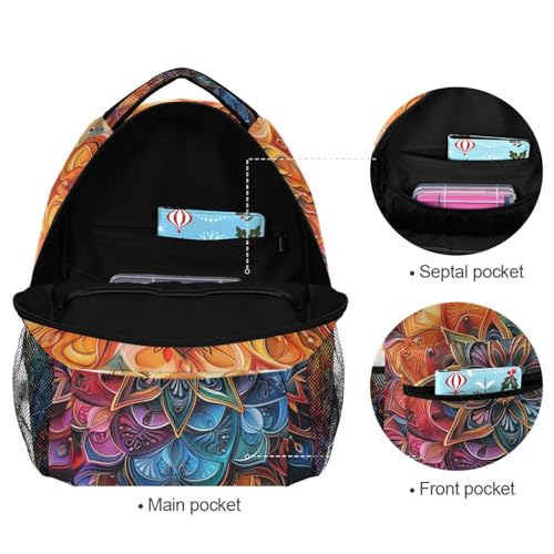 Abstract Colorful Mandala Flower (1) Laptop Backpack for Women Men, Personalized College Bookbag Travel Bag Casual Daypack back packs3