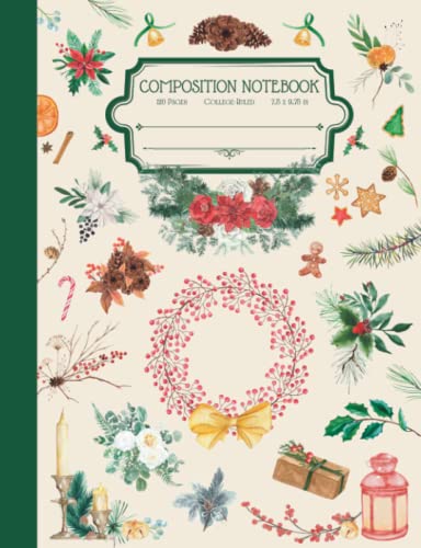 Vintage Composition Notebook: Antique Christmas Illustrations, College-Ruled, 120 Cream Pages for Students, Journaling, Gifts image 2