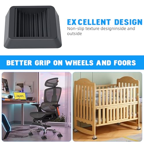 Image of HASTHIP Caster Wheel Pads Anti-Slip Rubber Floor Protectors, 3.14'' Grooved Non-Slip Rubber Pads for Office Chair Wheels, Furniture Casters, and Mobile Equipment