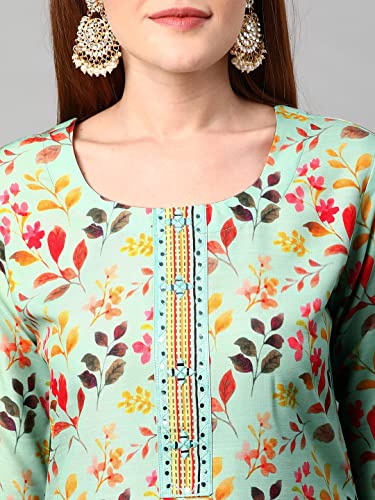 Image of GoSriKi Women's Cotton Blend Printed Straight Kurta and Pant with Dupatta Set