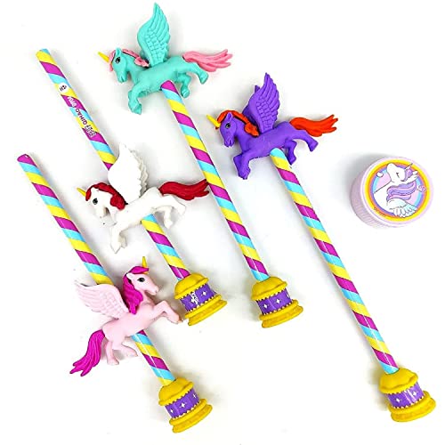 Image of WISHKEY Cute Unicorn Stationary Set for Kids - with 5 Pencil, 10 Attractive Erasers And 1 Sharpener Stationery Kit Birthday Party Return Gift for Kids (Multicolor)