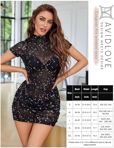 Image of Avidlove Women's Mesh Dress Sheer Lingerie Dresses Mock Neck Party Clubwear