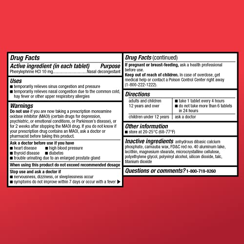 Amazon Basic Care Sinus Pe, Maximum Strength Nasal Decongestant, Cold Medicine, Phenylephrine Hcl Tablets, 10 Mg, 36 Count #TOP3