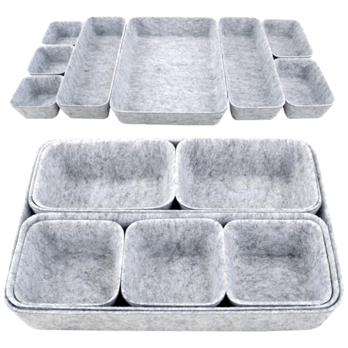 8Pcs Felt Desk Drawer Organiser,Versatile Makeup Drawer Organiser Dividers,Small Felt Desk for Home Office Cosmetics Storage Boxes(LightGray)