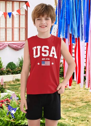 Image of Boys 4th of July Patriotic Sleeveless Tee American Flag Tank Top 6-14 Years