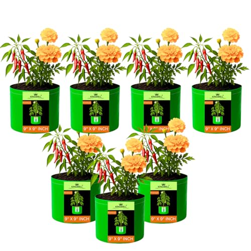 Image of Kingwell grow bags 9x9 inches pack of 7 Grow Bag For Terrace Garden Leafy Vegetable Plant Grow Bags Fruits Growing Containers For terrace Gardening