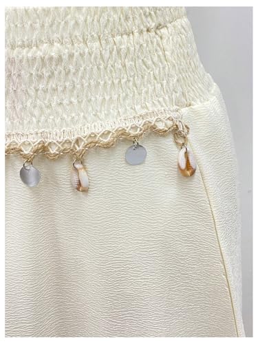 GORGLITTER Women's Summer Flowy Maxi Skirt Boho Trendy Shell Smocked Waist Ruffle A Line Beach Long Skirts3