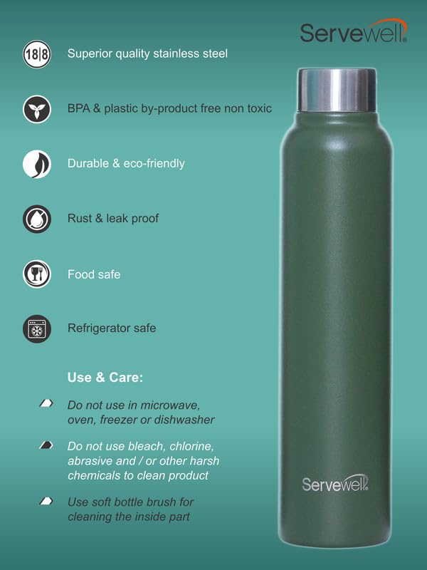 Image of Servewell 1 pc Sleek - SS Single Wall Bottle 600 ml - Military Green