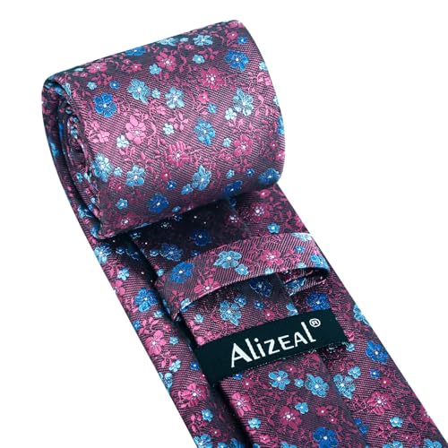 Image of Alizeal Mens 3.15inches Exquisite Floral Tie with Small Flower Printed Pocket Square