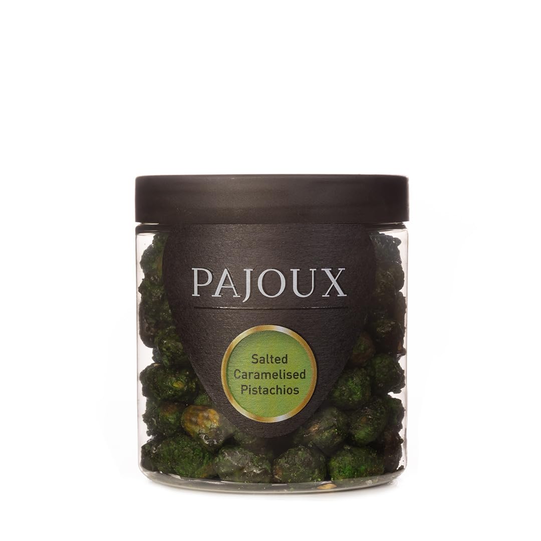 Pajoux Salted Caramelised Pistachios (Small) 140g | Honey Caramelised Pistachio Nuts - Whole Pistachio Nuts - Roasted Nuts - GMO Free - Nuts in a Gift Jar