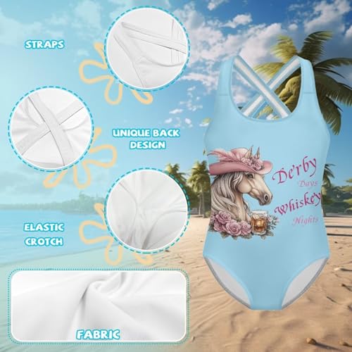 Image of WELLFLYHOM Girls Bathing Suits One Piece 5-14 Kids Full Coverage Swimsuits Cross Back Summer Swimwear for Beach Holiday