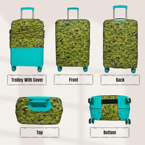 Image of Printed Polyester Suitcase Cover Stretchable Luggage Protector Trolley Bag Cover Travel Accessory (Army Mehndi-M)