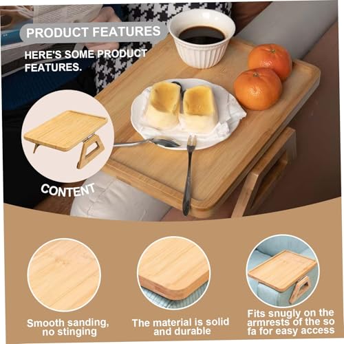 Bandeja de brazo para sofá mesa de sofá de bambú plegable con soporte de teléfono 5