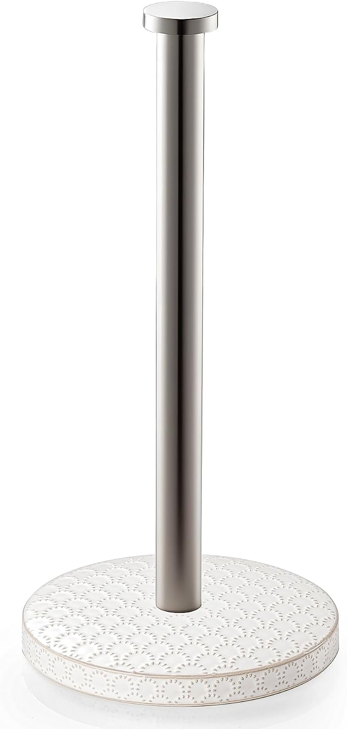 Paper Towel Holder, Farmhouse Kitchen Towel Holder for Countertop, Ceramic Standing Paper Towel Holders for Kitchen Bathroom, Silver Paper Towel Holder (Firework)