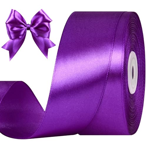 CLUEWR Purple Satin Ribbon 1-1/2 Inches 50 Yards
