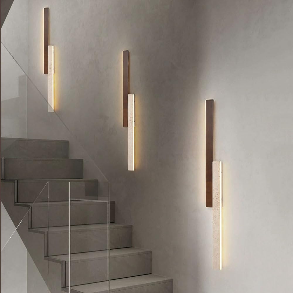 Accesorio de iluminación de pared estilo Wabi-sabi nuevo travertino amarillo moderno largo 60/90/110/130 cm aplique de pared LED piedra dormitorio lámpara de pared interior madera maciza lámpa