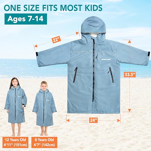 SUN CUBE Swim Parka Boy Girl, Kids Unisex Hooded Changing Robe with Sherpa Lining for Swimming, Surfing, Water Sports2