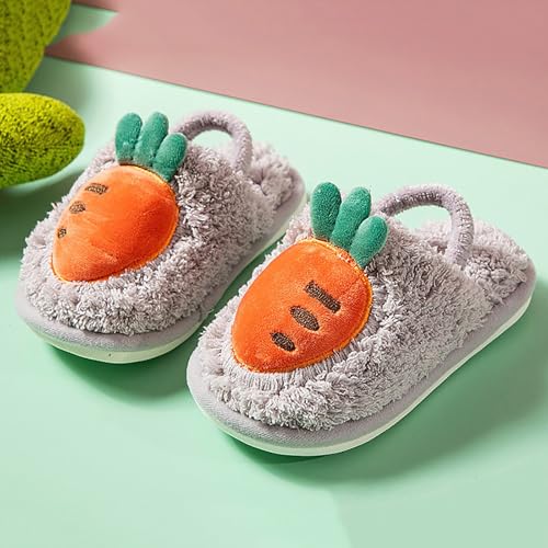 Kids Slippers, Boys Girls Cute Bow Plush Funny Cartoon Carrot Slippers,Comfy Fuzzy Pillow Cloud Plush House Footwear2