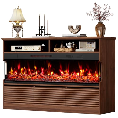 BREEZEHEAT Fireplace TV Stand with 50inch 3 Sided Electric Fireplace,