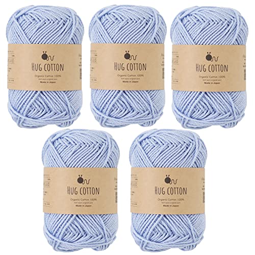 原ウール knitworm 毛糸 5玉セット ハグコットン 合太 30g 綿100% 日本製 9.水色