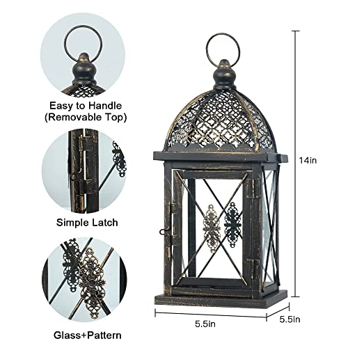 Image of NEEDOMO 14.4 inch Outdoor Lantern, Large Vintage Lanters Decorative Indoor with Clear Glass, Metal Candle Lantern Decor for Home, Table, Patio, Front Porch, Rustic Farmhouse Wedding Shelf
