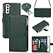 iCoverCase for Samsung Galaxy S21 Wallet Case with Card Holder, Kickstand Feature PU Leather Case with Adjustable Crossbody Lanyard Magnetic Clasp Zipper Pocket Flip Cover (Green)