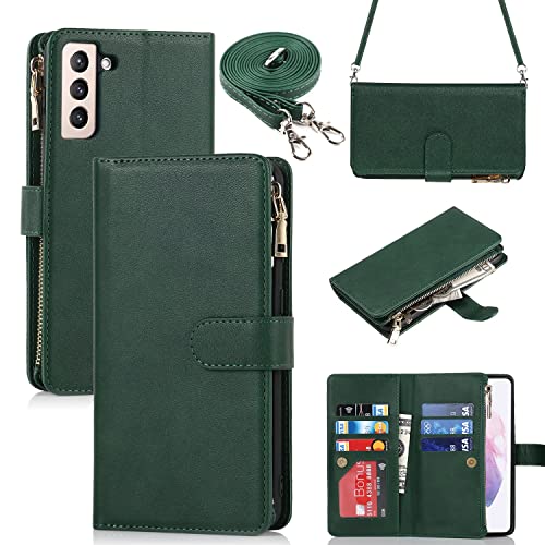 Étui à rabat Samsung S21 anti-perte avec lanière réglable et porte-monnaie zippé