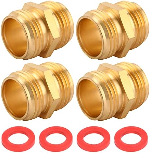 Sanpaint 3/4 Inch Brass Garden Hose Adapter Double Male Quick Connector,4 Pack
