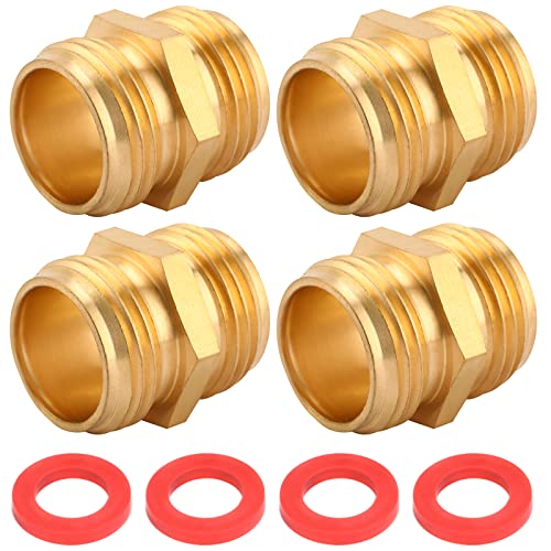 Sanpaint 3/4 Inch Brass Garden Hose Adapter Double Male Quick Connector,4 Pack #TOP3