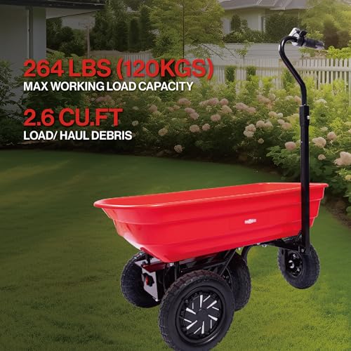 Carretilla eléctrica de jardín de cuatro ruedas con función de vuelco y neumáticos neumáticos para trabajo eficiente en el patio y transporte de materiales en construcción miniatura 7