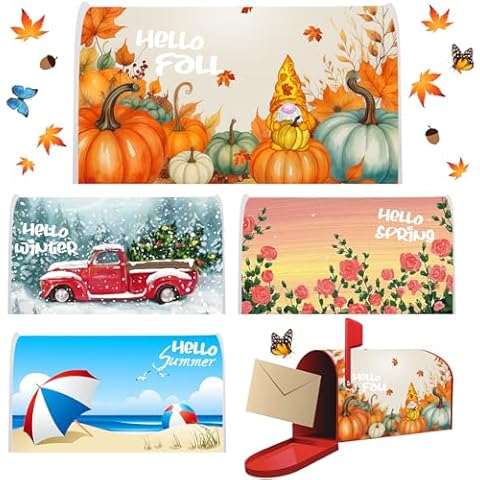 4 Pcs Mailbox Covers Magnetic Standard Size 18 x 21 Inch Spring Summer Autumn Winter Magnetic Mail Box Covers Mailbox Wraps for Garden Yard Home Outdoor Decor Cover