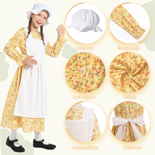Vestido colonial para niña con delantal y gorro miniatura 3